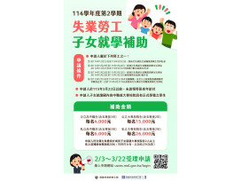 「失業勞工子女就學補助」最高每人31,200元3月22日截止申請 「失業勞工子女就學補助」最高每人31,200元3月22日截止申請
